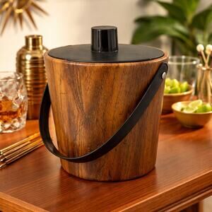 Irvinware Mid Century Faux Wood Ice Bucket Lid Handle USA Vintage